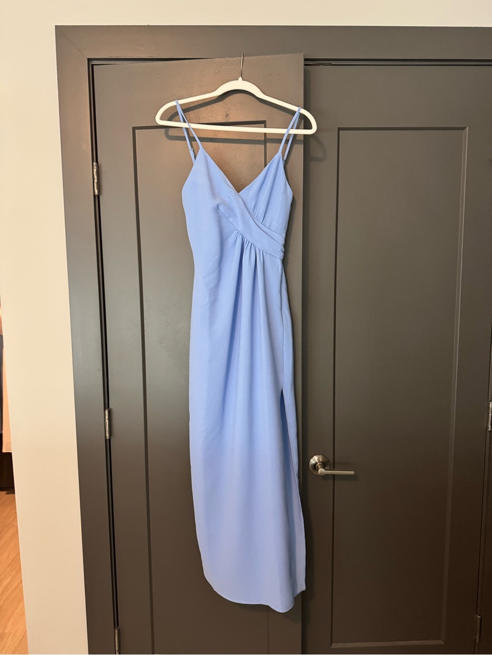 NBD Light Blue Spaghetti Strap Maxi Dress with Surplice Neck
